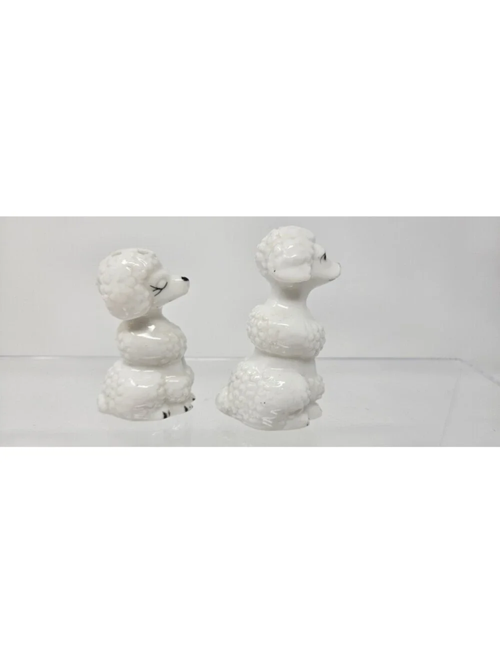 Vintage Pair Of White Sitting Poodles Salt & Pepper Shakers Set MCM Style